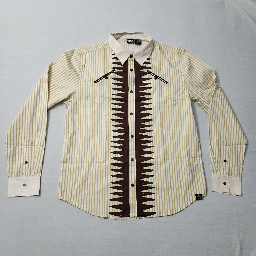 Star Wars Men's Large Y2K Tribal Chewbacca Wookie Yellow Striped Button Up Shirt